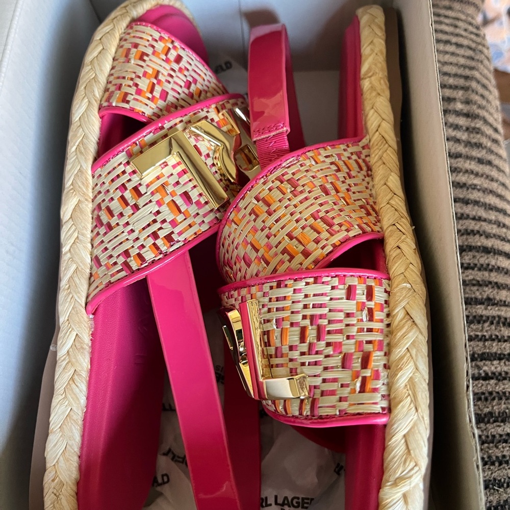 Karl Lagerfeld Vibrant Pink and Multicolor Sandals - Picture 3 of 4